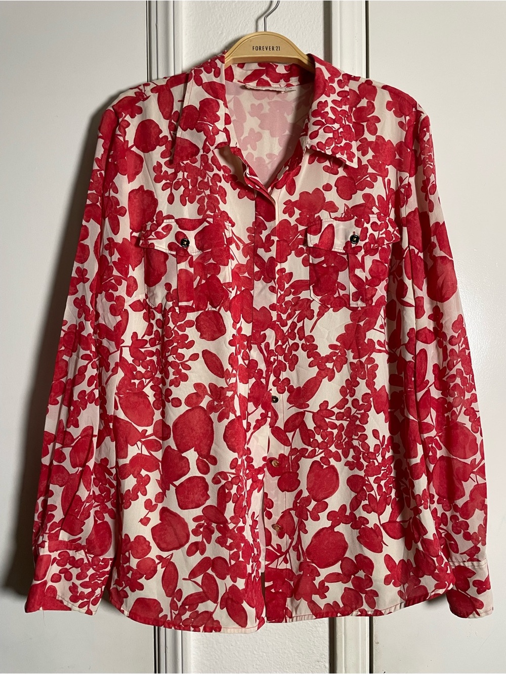 Tory Burch Silk Blend Tunic Blouse Top Women's Shirt Red Floral Size 14 - Picture 2 of 6